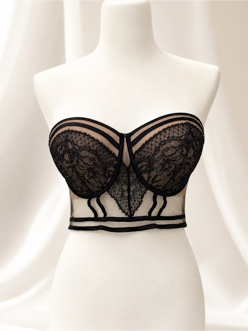 Sheer Lace Strapless Bandeau - Black